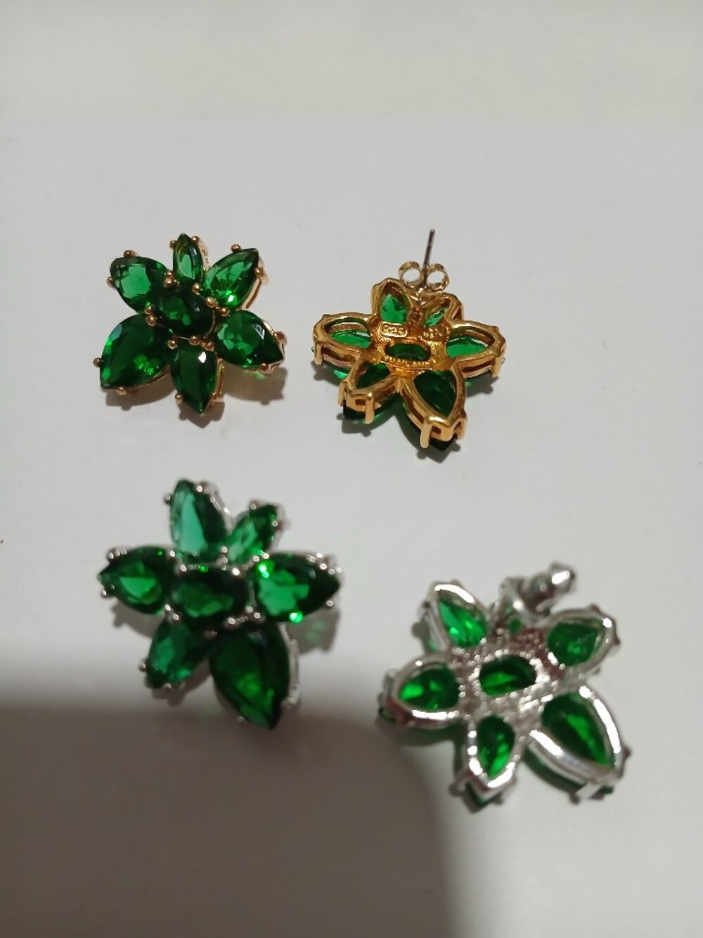 suzanne somers 2843 green earrings 925 sterling silver or yellow gold flower
